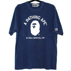 BAPE A Bathing Ape Mens Small Indigo Relaxed Fit Spell Out T-Shirt N1243